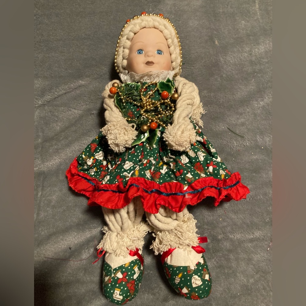 American Happy Kids Vintage Mop Doll Porcelain Face Christmas Doll